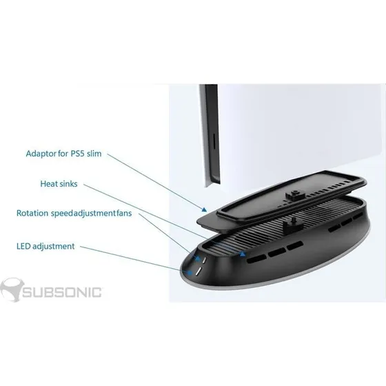 Subsonic Cooling LED-stativ til PS5 og PS5 Slim - Sort