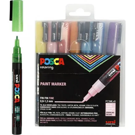 POSCA PC-3M tuscher st 8 stk.  Glitter
