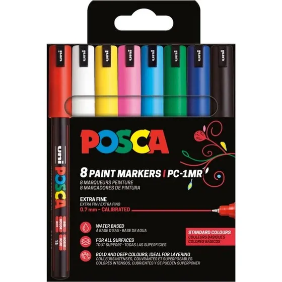 Posca PC-1MR 8-pak  ekstra-fine tusser 0,7 mm (assorterede farver)
