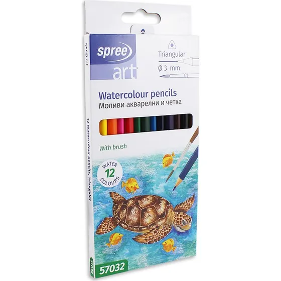 Spree Akvarel Farveblyanter, Trekantet - 12 Farver