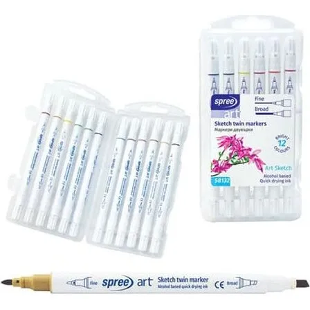 Spree Twin Marker Tusser i Malekuffert, 12 stk.
