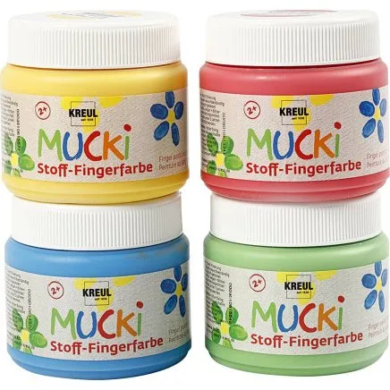 Muck Fingermaling til tekstil 4x150 ml – blå/grøn/rød/gul