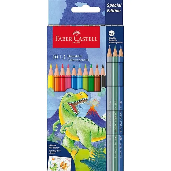Faber-Castell Dino Slots farveblyanter 13 stk (10+3 metallic)