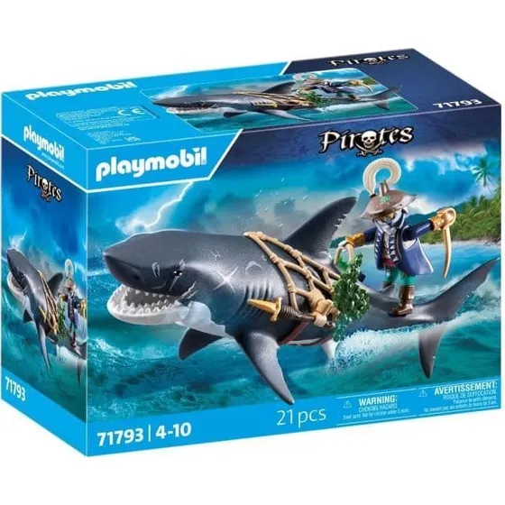 PLAYMOBIL 71793 Pirat og kæmpe haj med leddelt kæbe, 21 dele