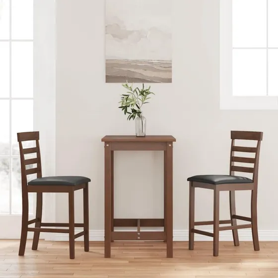 vidaXL barstole 2 stk. med hynder, massivt gummitræ brun