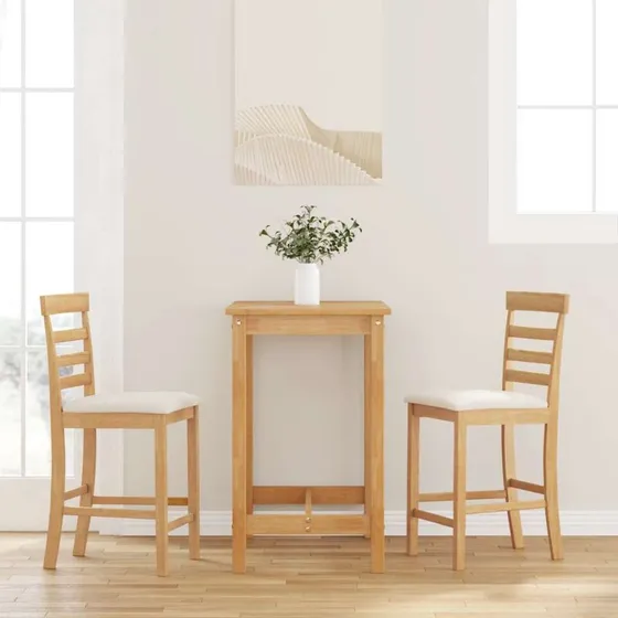 vidaXL barstole med hynder 2 stk. massivt gummitræ naturfarvet