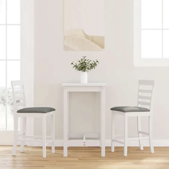 vidaXL barstole 2 stk. med hynder, massivt gummitræ hvid