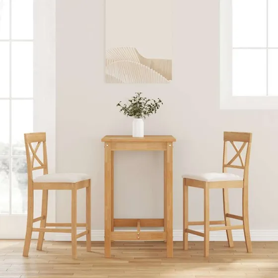 vidaXL Barstole 2 stk. med hynder, massivt gummitræ natur