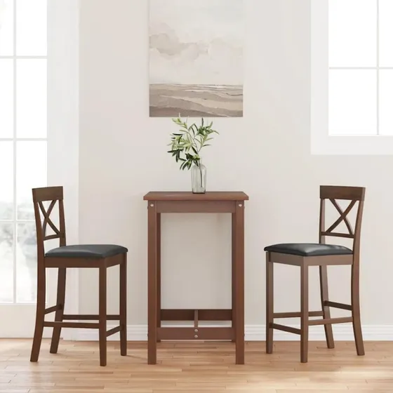 vidaXL barstole med hynder 2 stk. i massivt gummitræ, brun
