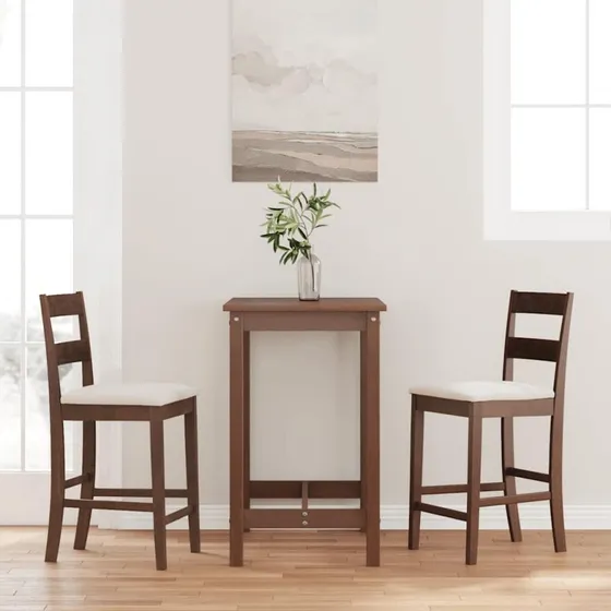 vidaXL barstole 2 stk. med hynder i massivt gummitræ, brun