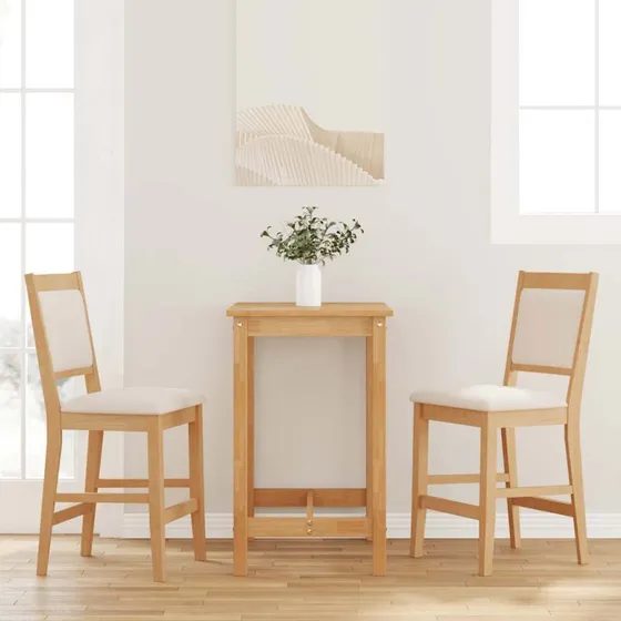 vidaXL barstole 2 stk. med hynder i massivt gummitræ, natur