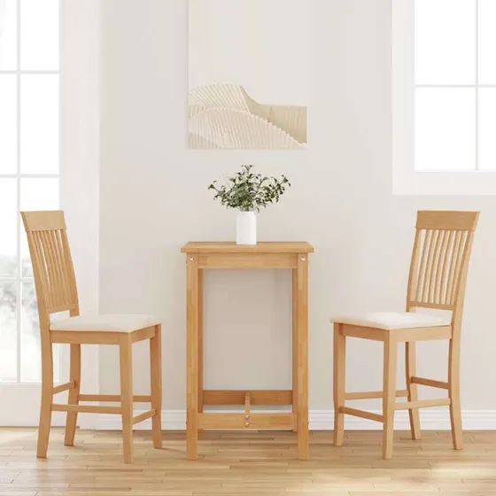 vidaXL Barstole med hynder, 2 stk. – massivt gummitræ natur