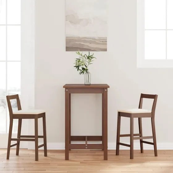 vidaXL barstole 2 stk. massivt gummitr med hynder, brun