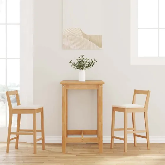 vidaXL barstole med hynder 2 stk. - massivt gummitræ natur