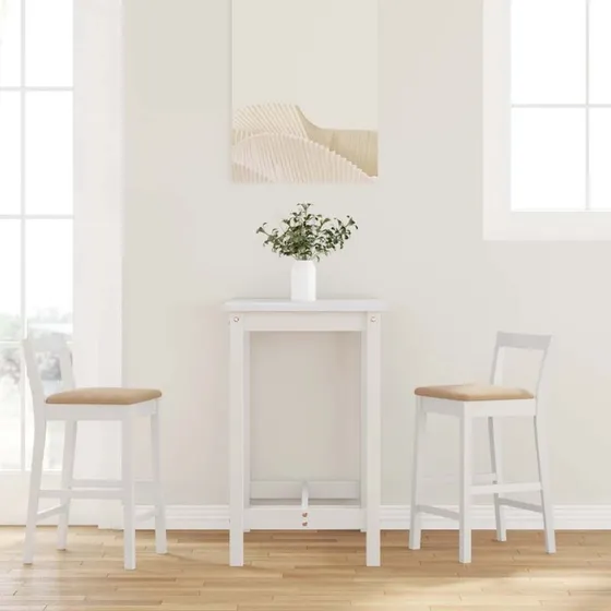 vidaXL barstole 2 stk. med hynder  massivt gummitr, hvid