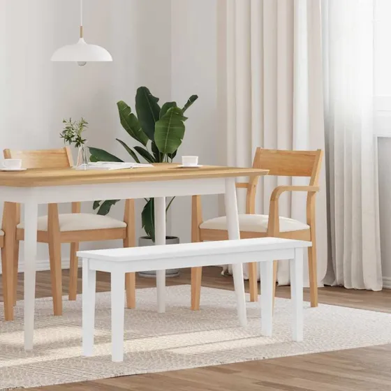 vidaXL bænk 110 cm i massivt gummitræ, hvid