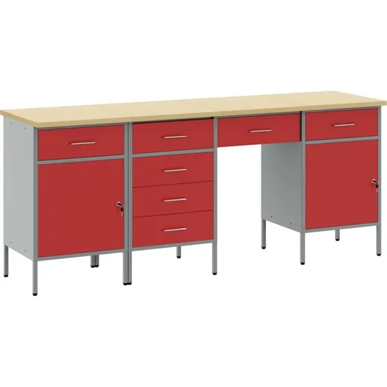 vidaXL Arbejdsskab 4-delt Rd 200x55x85 cm Ingenirtr/Stl