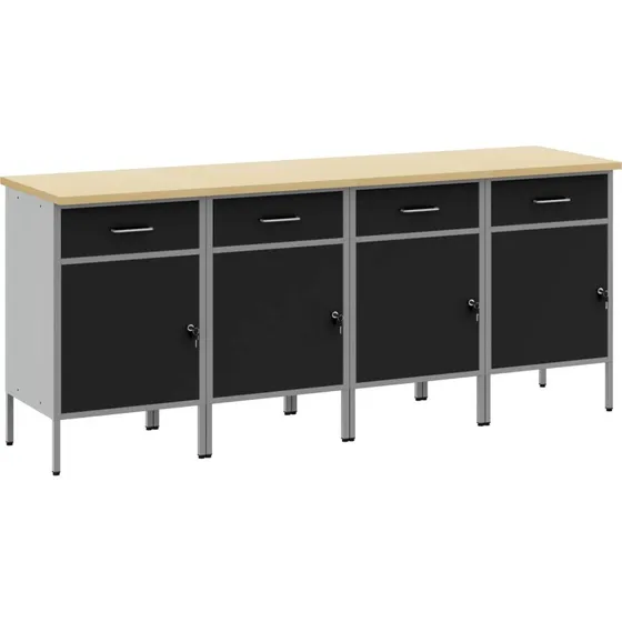 vidaXL Arbejdsskab med skuffe 4 stk 200 x 55 x 85 cm, sort/gr