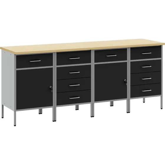 vidaXL Arbejdsskab med skuffe 200 x 55 x 85 cm, sort/gr