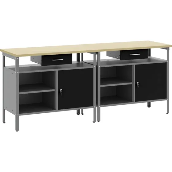 vidaXL Arbejdsbnk st 2 stk m. skuffe 200x55x85 cm, Sort/Gr