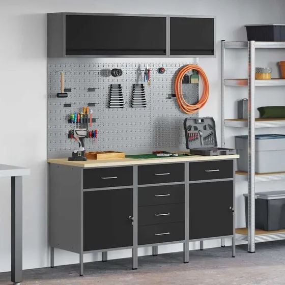 vidaXL Arbejdsbnksskab st 8 dele, sort 150x55x200 cm