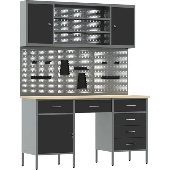 Arbejdsskab 7-sektioner sort 150 x 55 x 200 cm