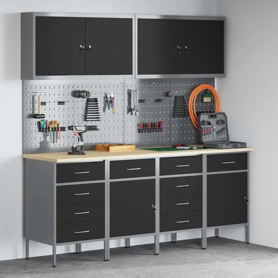 vidaXL Arbejdsskab 10 stk 200x55x200 cm, sort (ingenirtr/stl)