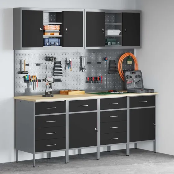 vidaXL Arbejdsskab 10 stk 20055200 cm Sort (Ingenirtr/Stl)