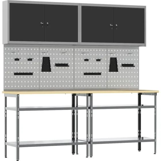 vidaXL Arbejdsbnk st 8 dele, sort/gr, pulverlakeret stl