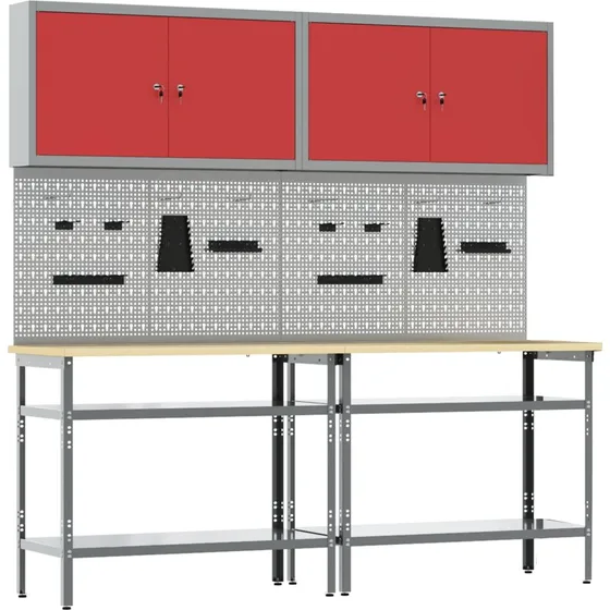 vidaXL Arbejdsbnksst 8 stk rd/gr med hylde