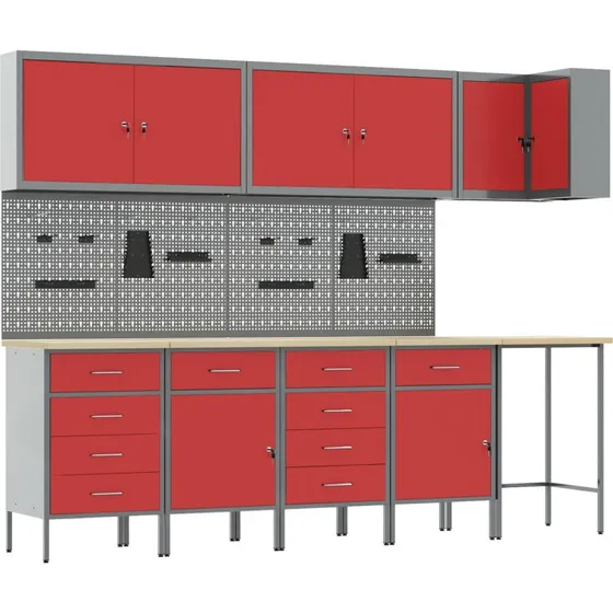 vidaXL Arbejdsskabsst 12 stk, sort/gr 255x55x220 cm