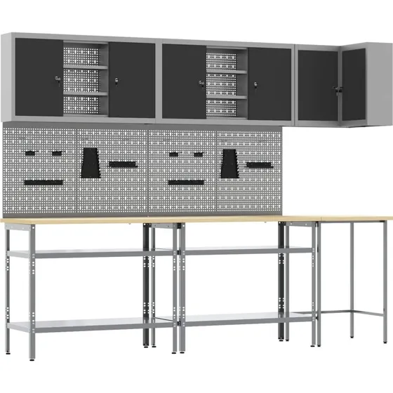 vidaXL Vrktjskabsst 10 dele, sort/gr 255x55x220 cm