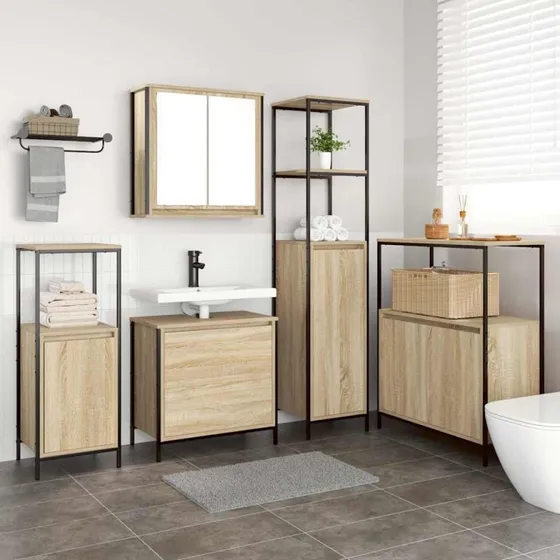 vidaXL Badeværelsesmøbelsæt 5 stk med hylde beige 76,5x35x95 cm