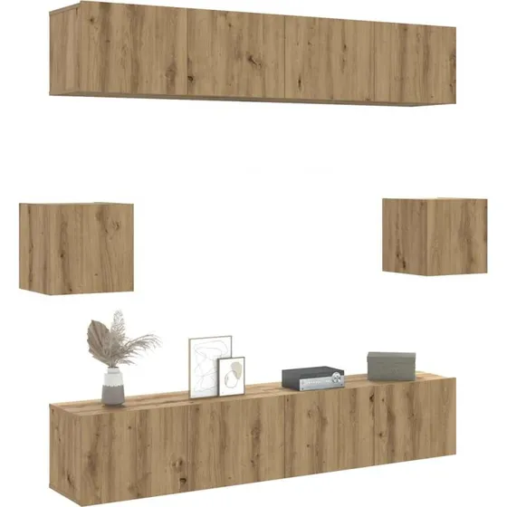 vidaXL 6-delt vægmonteret TV-skabssæt i håndværks-eg