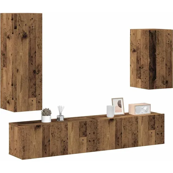 vidaXL 4-delt vægmonteret TV-skabssæt 80 cm, gammelt træ