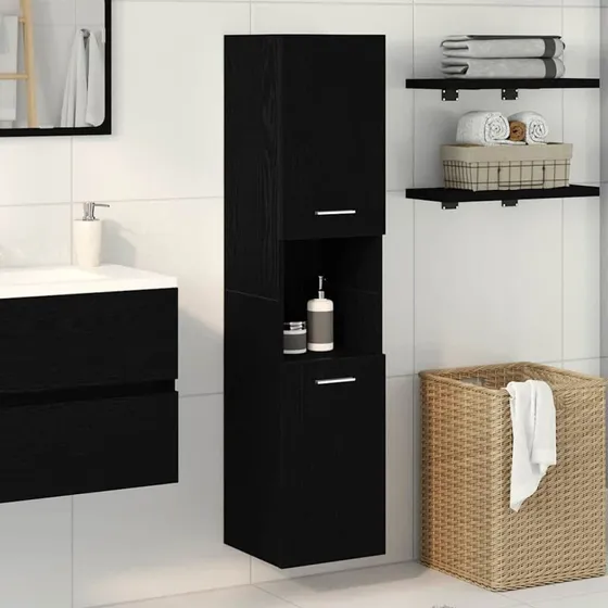 vidaXL Badeværelsesskab Sort eg 30 x 30 x 130 cm, konstrueret træ