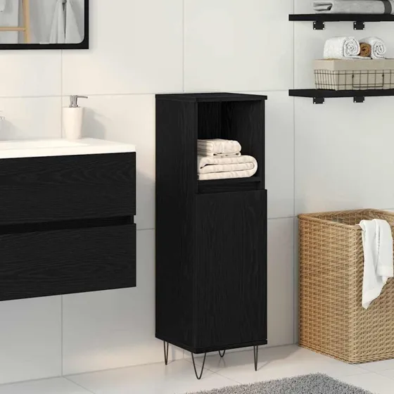 vidaXL Badeværelsesskab Sort eg 30 x 30 x 100 cm (konstrueret træ)