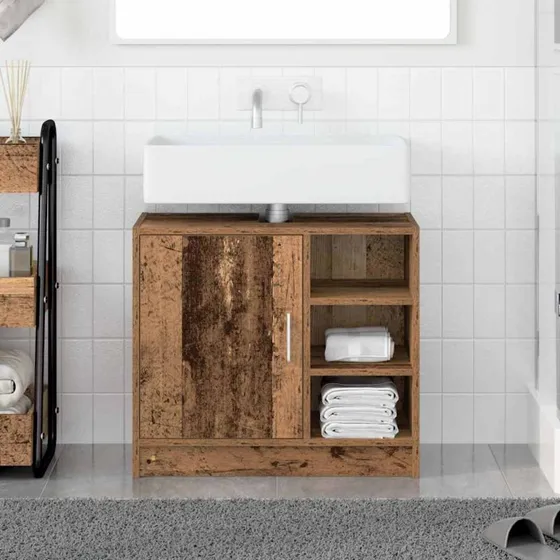 vidaXL Badeværelsesskab konstrueret træ (gammelt træ) 63×29×55 cm