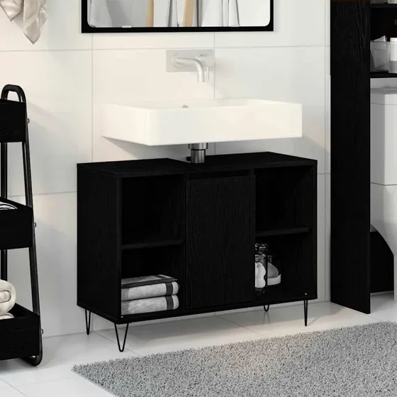 vidaXL Badeværelsesskab Sort 80 x 33 x 60 cm, konstrueret træ