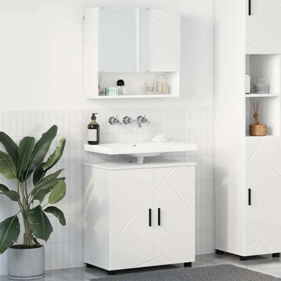 vidaXL Vægmonteret badeværelsessæt 2 stk hvid 61x35x64 cm