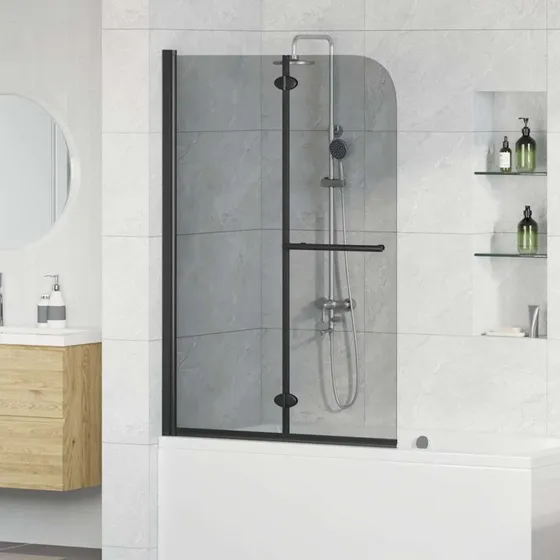 vidaXL Bruseafskærmning Sort 120 x 140 cm ESG glas/aluminium