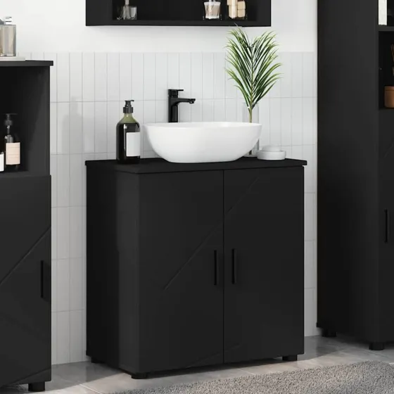 vidaXL Badeværelsesskab Sort 61 x 35 x 64 cm - Konstrueret træ