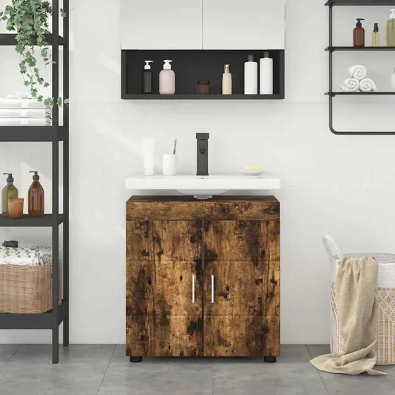 vidaXL Badeværelsesskabsæt TULUM Røget eg 60 x 34 x 63 cm