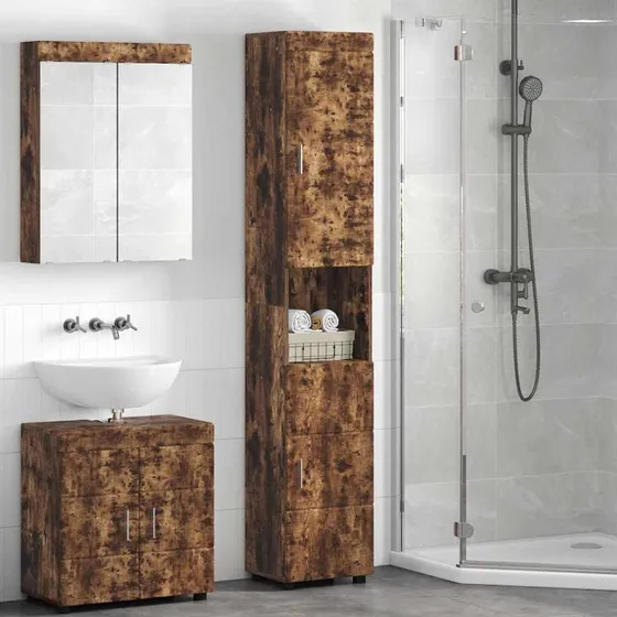 vidaXL Badeværelsesskabsæt TULUM Røget eg 37 x 31,5 x 203 cm