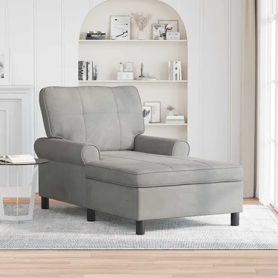 vidaXL Chaise Lounge Lysegrå Fløjl 91x157x91 cm
