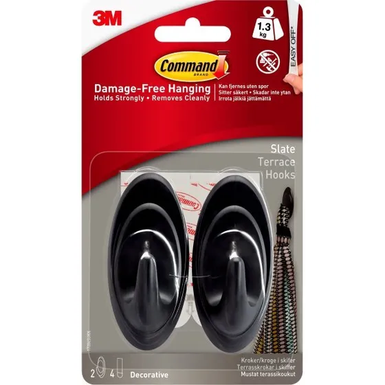 3M Command Ellipsekrog Ellipse, Skiferfinish - 2 kroge, 4 strips