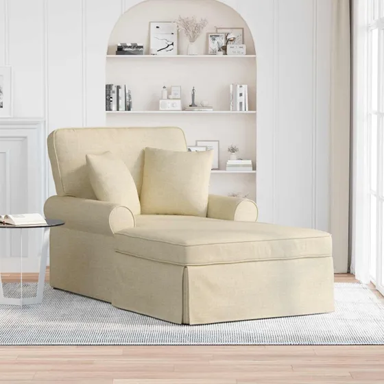 vidaXL Chaise lounge med volant og pude, creme stof 91x157 cm