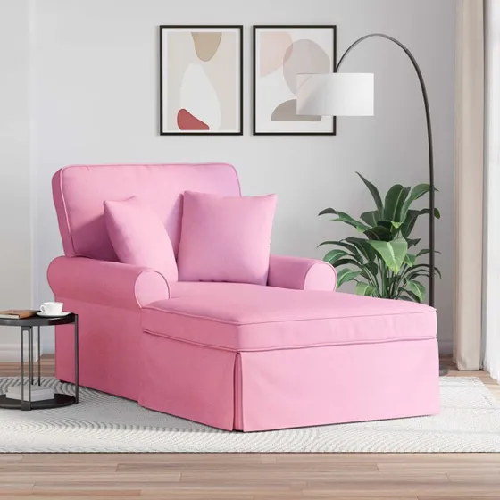 vidaXL Chaise lounge med volant og pude, lyserød stof 91x157x91 cm