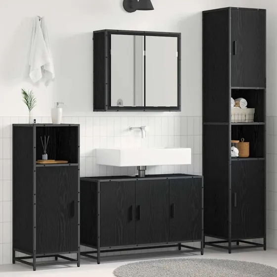 vidaXL Badeværelsessæt 4 stk Sort eg 90x33x60 cm