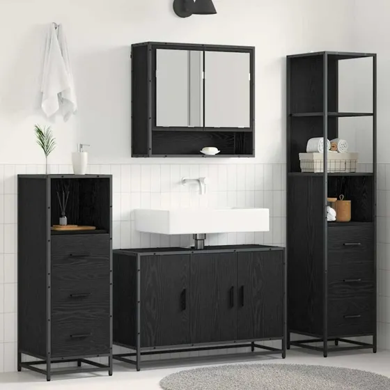 vidaXL Badeværelsessæt 4 stk Sort eg 90×33×60 cm